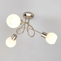 Lindby loftlampe Elaina, Ø 38cm, 3 lyskilder, nikkel, glas, E14