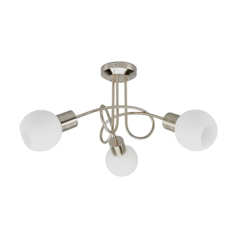 Lindby loftlampe Elaina, Ø 38cm, 3 lyskilder, nikkel, glas, E14