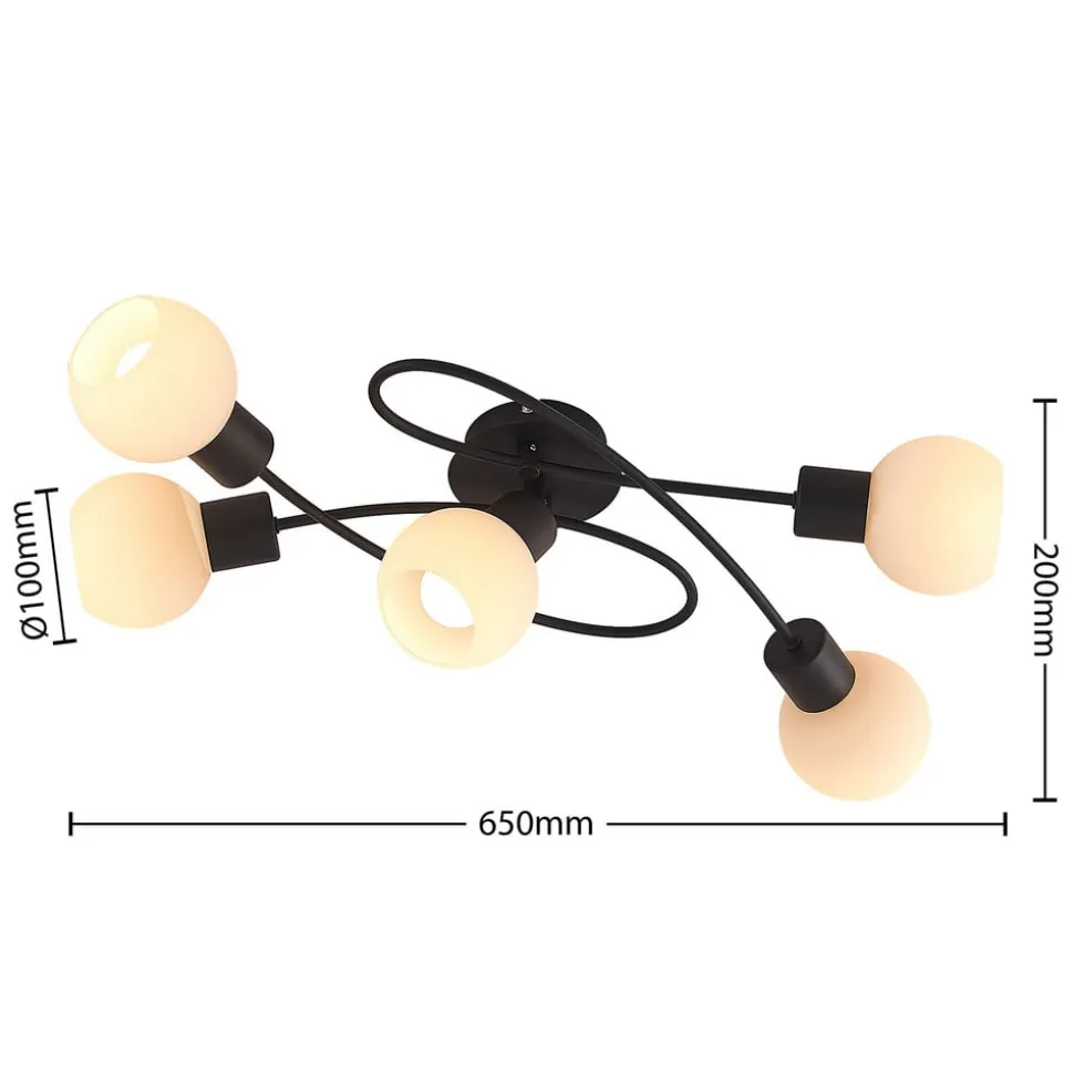 Lindby loftlampe Elaina, 66 cm, 5 lyskilder, sort/hvid, E14