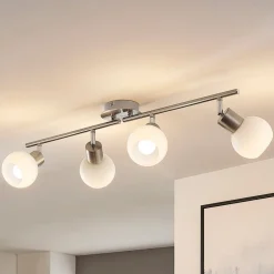Lindby loftlampe Elaina, 70 cm, 4 lyskilder, nikkel, glas, E14