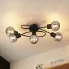 Lindby loftlampe Elaina, 66 cm, 5 lyskilder, sort/røget, E14