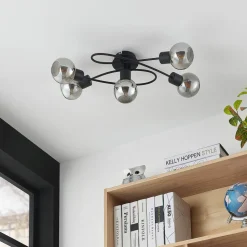 Lindby loftlampe Elaina, 66 cm, 5 lyskilder, sort/røget, E14
