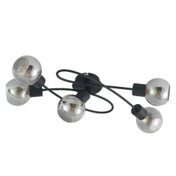 Lindby loftlampe Elaina, 66 cm, 5 lyskilder, sort/røget, E14