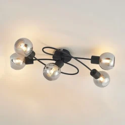 Lindby loftlampe Elaina, 66 cm, 5 lyskilder, sort/røget, E14