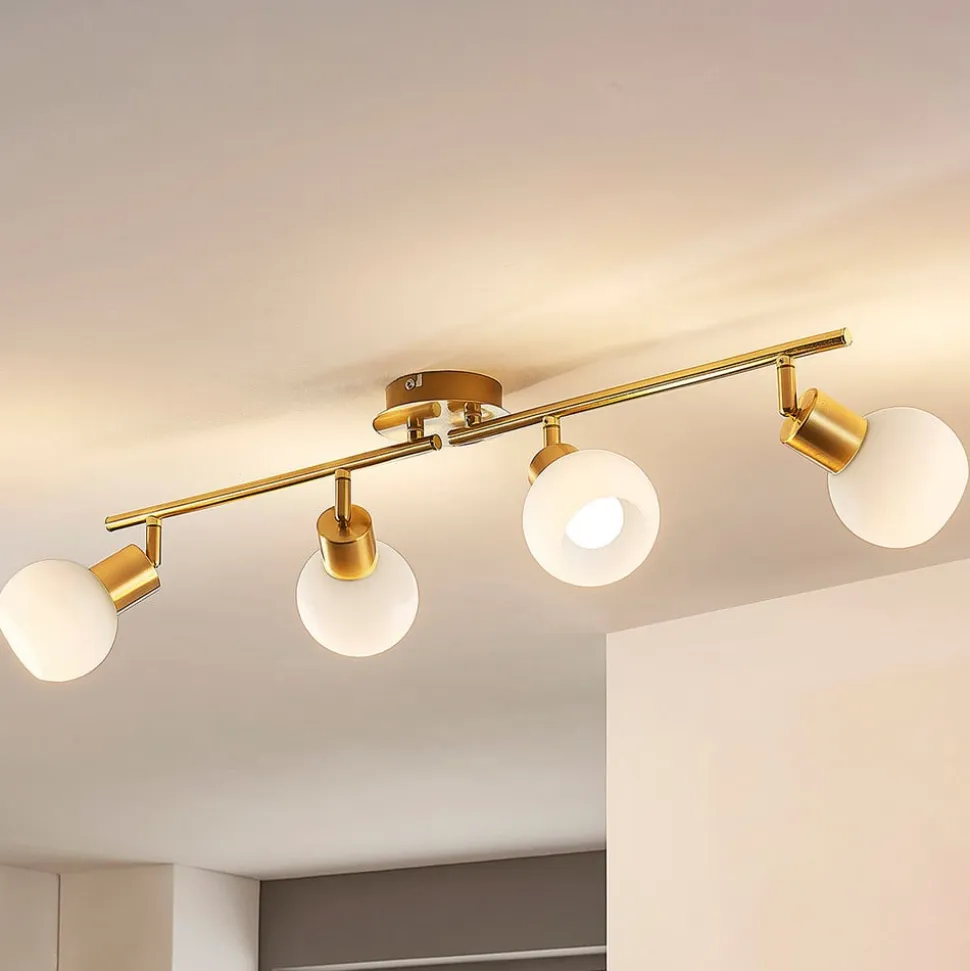 Lindby loftlampe Elaina, 70 cm, 4 lyskilder, messing, glas, E14