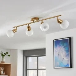 Lindby loftlampe Elaina, 70 cm, 4 lyskilder, messing, glas, E14