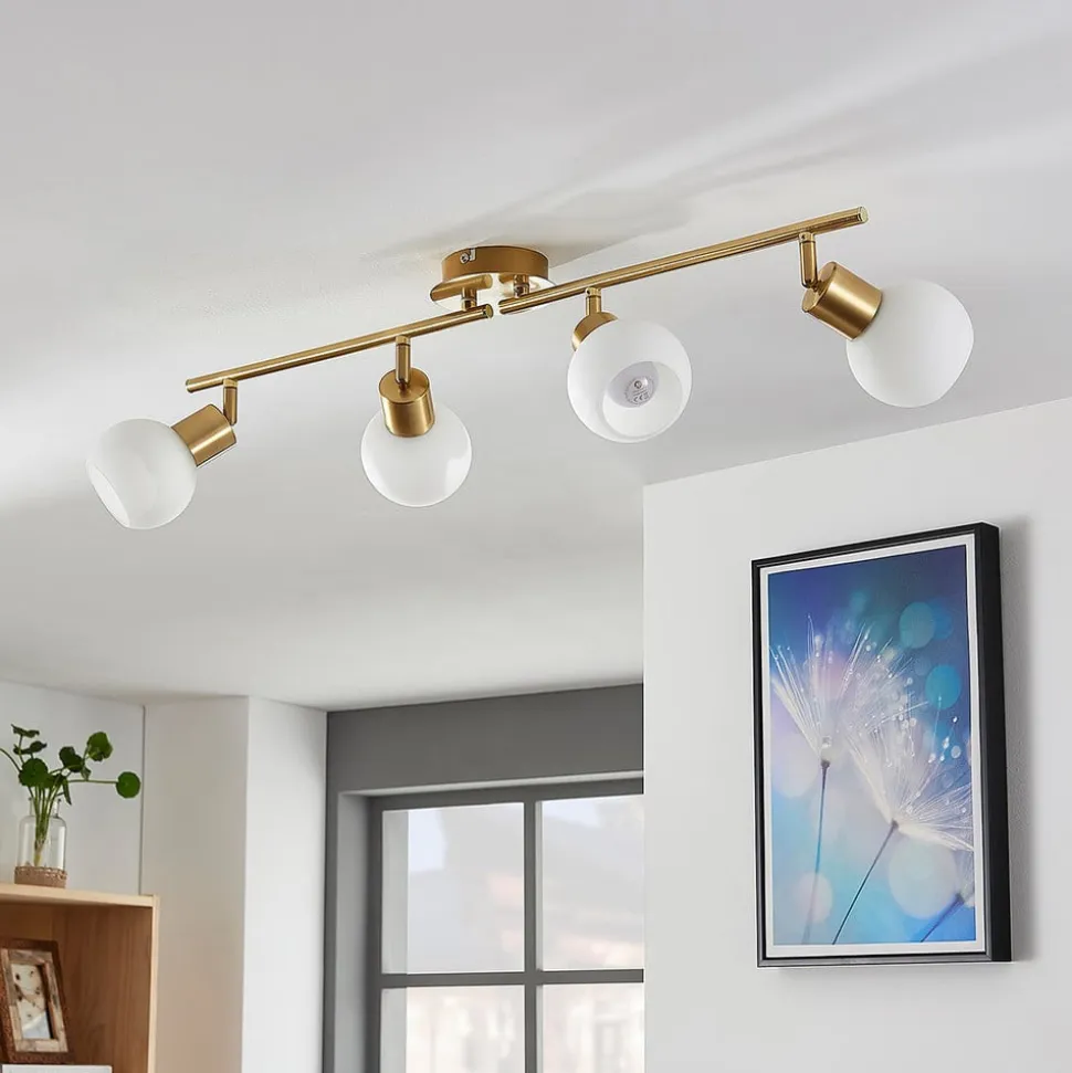 Lindby loftlampe Elaina, 70 cm, 4 lyskilder, messing, glas, E14