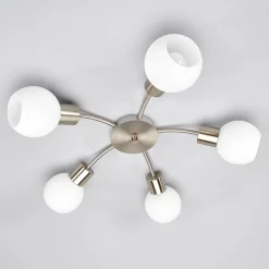 Lindby loftlampe Elaina, Ø 54cm, 5 lyskilder, nikkel, glas, E14
