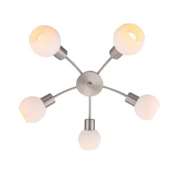 Lindby loftlampe Elaina, Ø 54cm, 5 lyskilder, nikkel, glas, E14