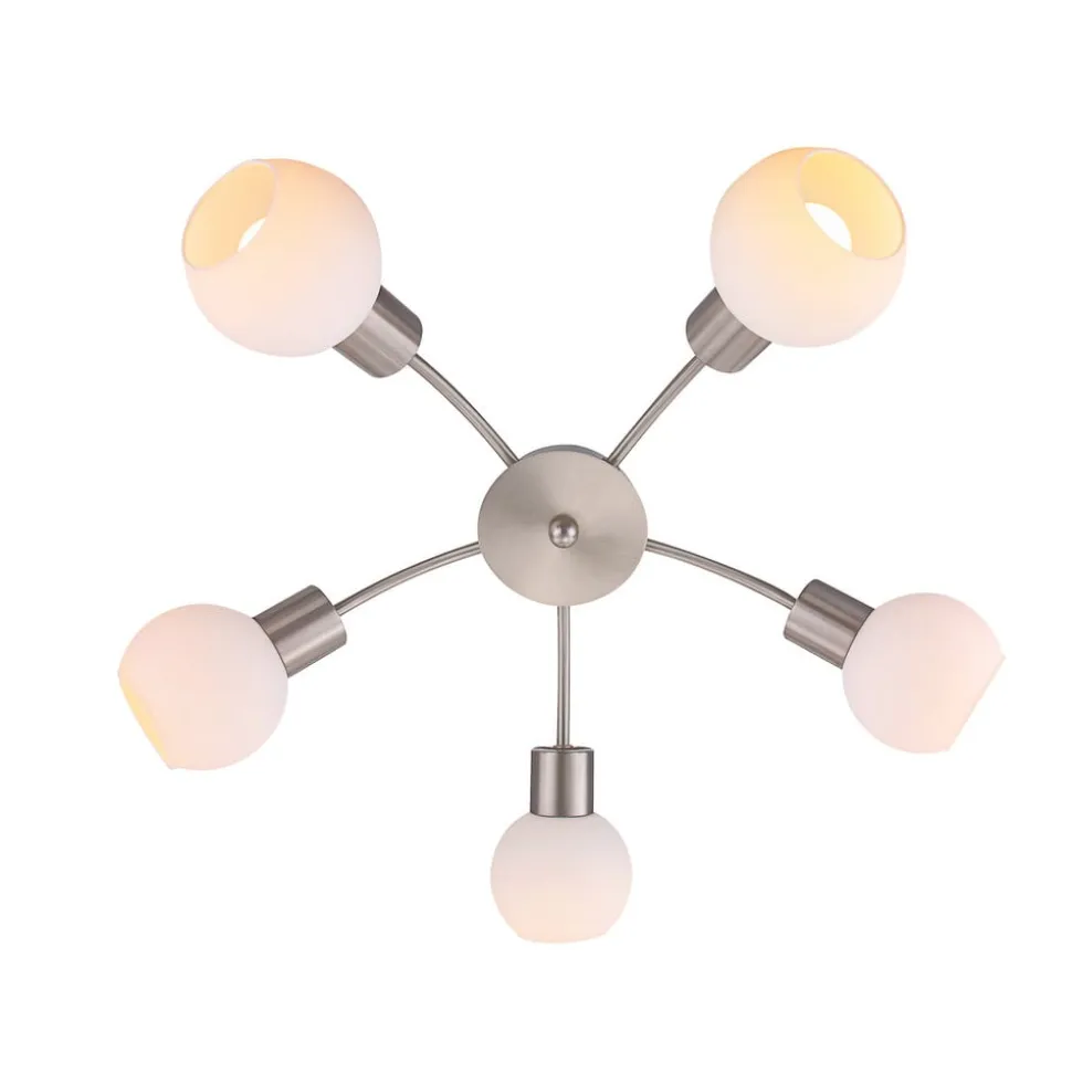 Lindby loftlampe Elaina, Ø 54cm, 5 lyskilder, nikkel, glas, E14
