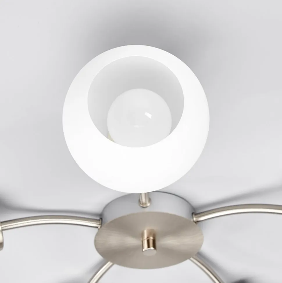 Lindby loftlampe Elaina, Ø 54cm, 5 lyskilder, nikkel, glas, E14