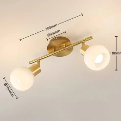 Lindby loftlampe Elaina, 30 cm, 2 lyskilder, messing, glas, E14