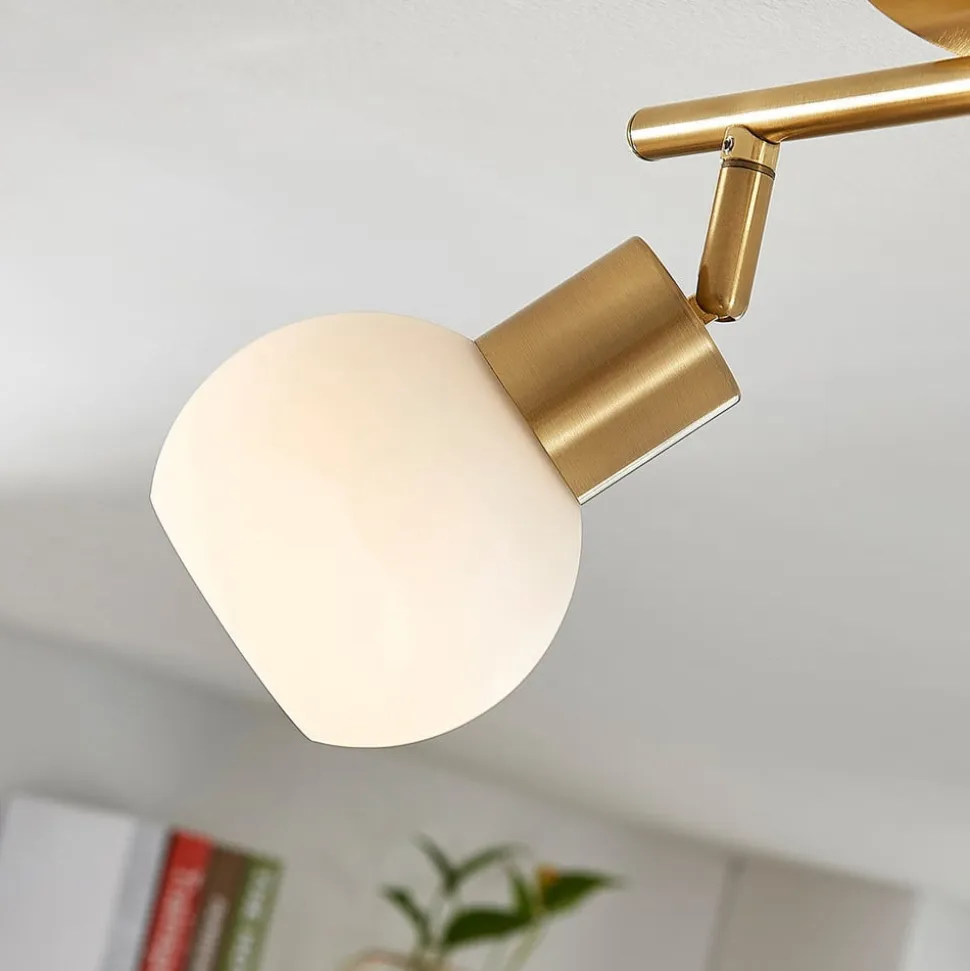 Lindby loftlampe Elaina, 30 cm, 2 lyskilder, messing, glas, E14