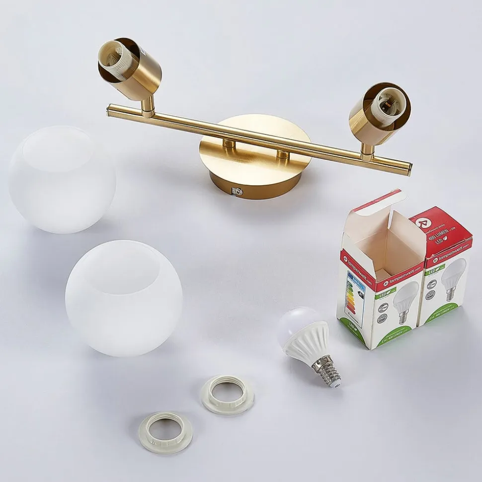 Lindby loftlampe Elaina, 30 cm, 2 lyskilder, messing, glas, E14