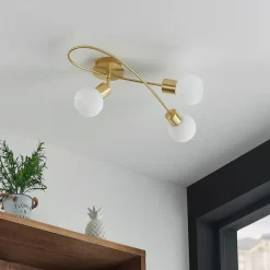 Lindby loftlampe Elaina, 54 cm, 3 lyskilder, messing, glas, E14