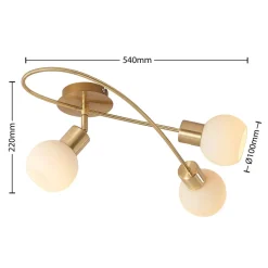 Lindby loftlampe Elaina, 54 cm, 3 lyskilder, messing, glas, E14