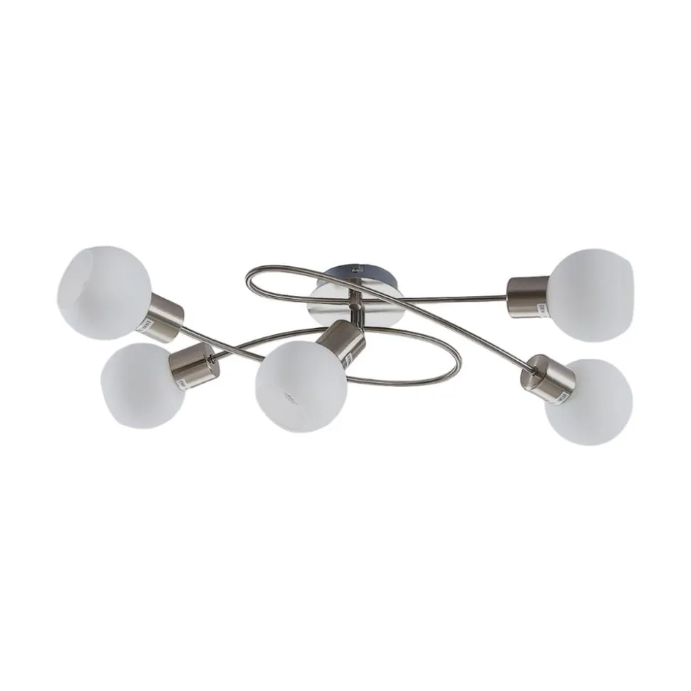 Lindby loftlampe Elaina, 65 cm, 5 lyskilder, nikkel, glas, E14