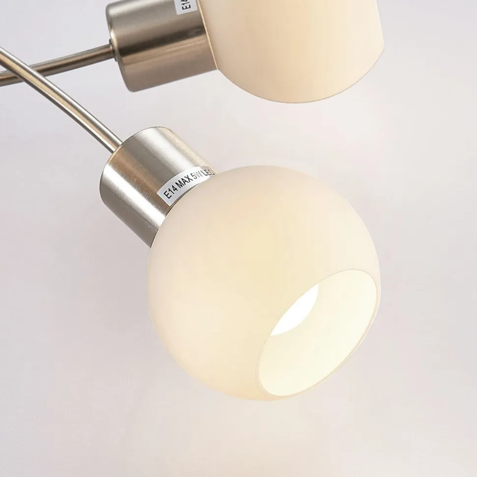 Lindby loftlampe Elaina, 65 cm, 5 lyskilder, nikkel, glas, E14