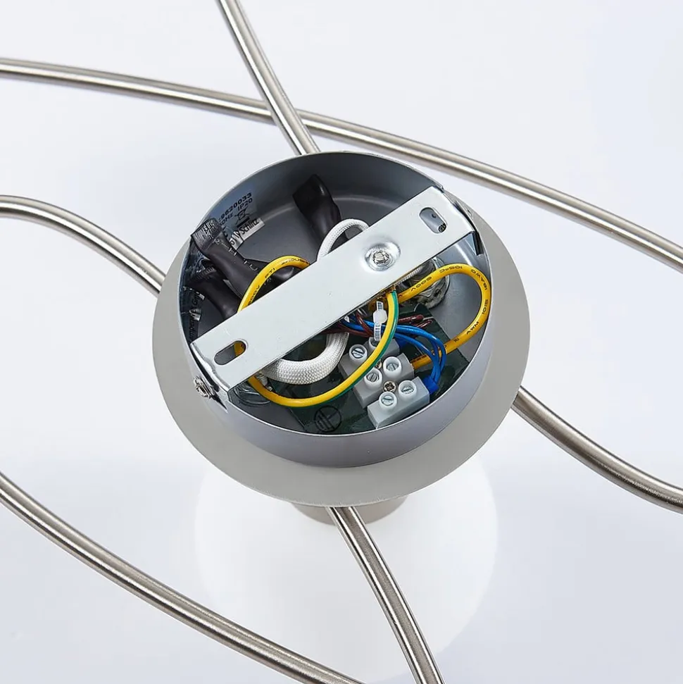 Lindby loftlampe Elaina, 65 cm, 5 lyskilder, nikkel, glas, E14