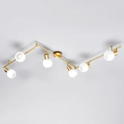 Lindby loftlampe Elaina, 180 cm, 6 lyskilder, messing, glas, E14