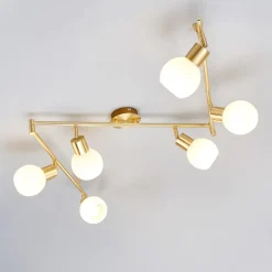 Lindby loftlampe Elaina, 180 cm, 6 lyskilder, messing, glas, E14