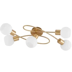 Lindby loftlampe Elaina, 66 cm, 5 lyskilder, messingfarvet, glas