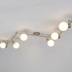 Lindby loftlampe Elaina, 180 cm, 6 lyskilder, nikkel, glas, E14
