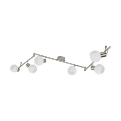 Lindby loftlampe Elaina, 180 cm, 6 lyskilder, nikkel, glas, E14