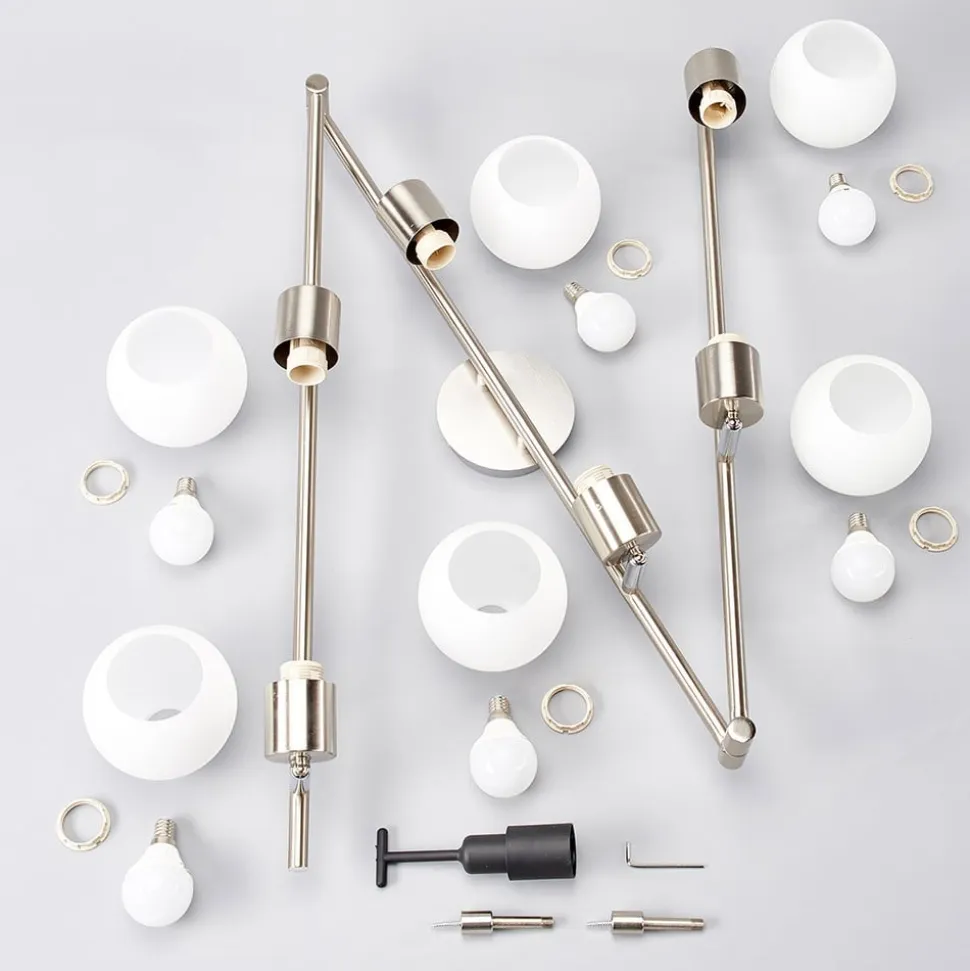Lindby loftlampe Elaina, 180 cm, 6 lyskilder, nikkel, glas, E14