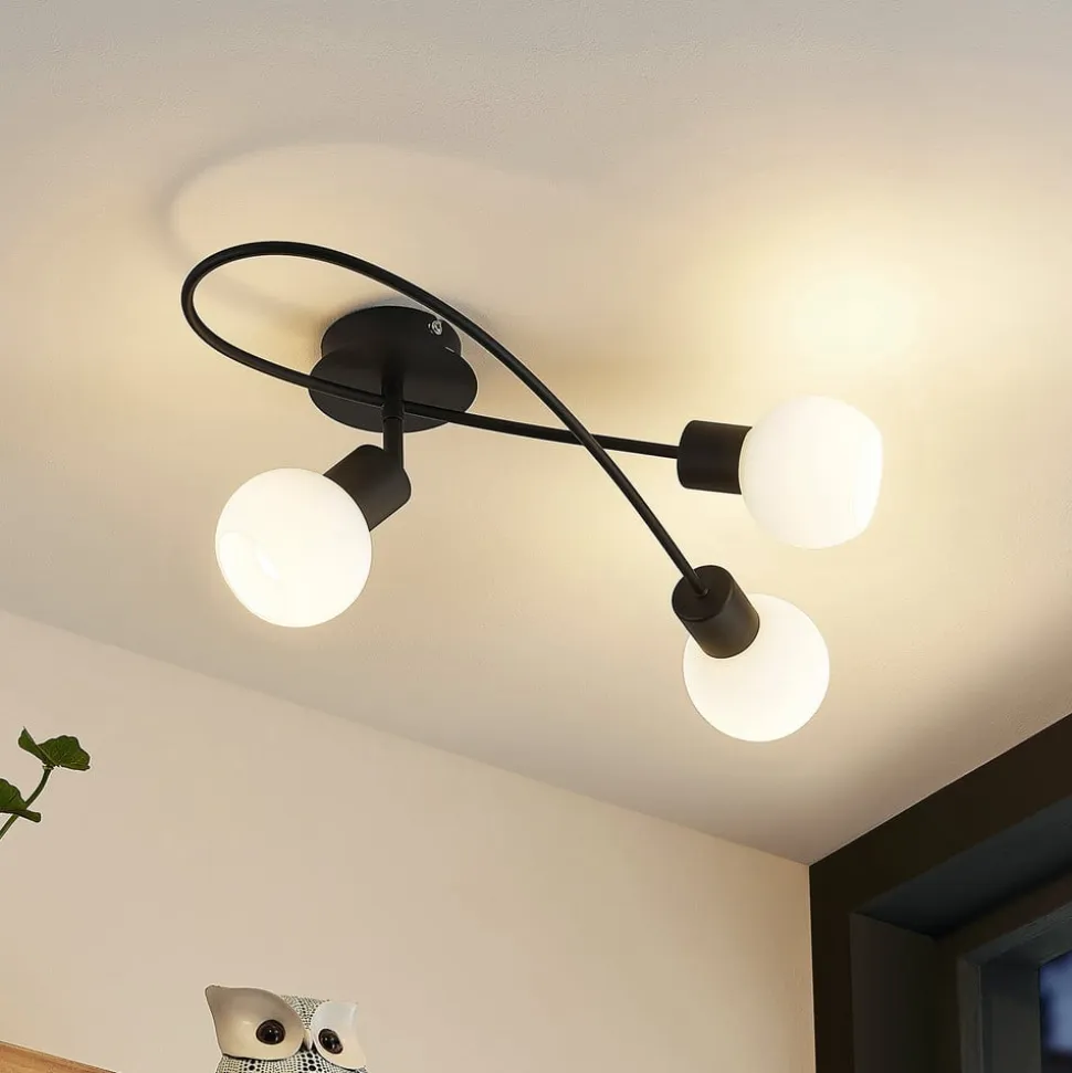 Lindby loftlampe Elaina, 54 cm, 3 lyskilder, sort/hvid, E14