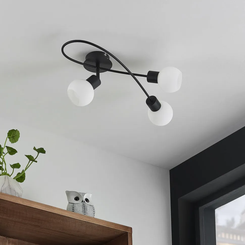 Lindby loftlampe Elaina, 54 cm, 3 lyskilder, sort/hvid, E14