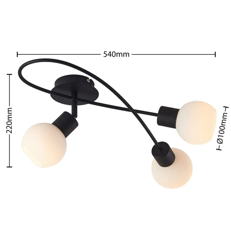 Lindby loftlampe Elaina, 54 cm, 3 lyskilder, sort/hvid, E14