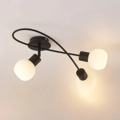 Lindby loftlampe Elaina, 54 cm, 3 lyskilder, sort/hvid, E14