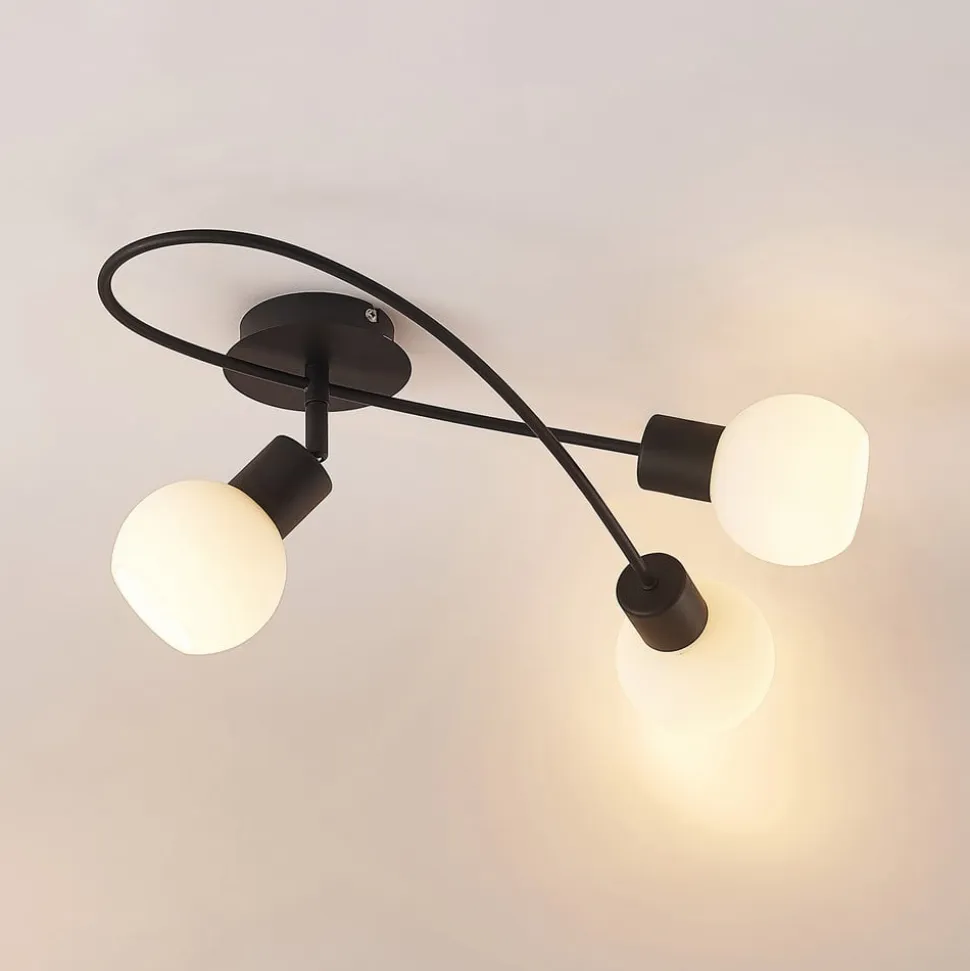 Lindby loftlampe Elaina, 54 cm, 3 lyskilder, sort/hvid, E14