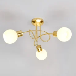 Lindby loftlampe Elaina, Ø52cm, 3 lyskilder, messing, glas, E14