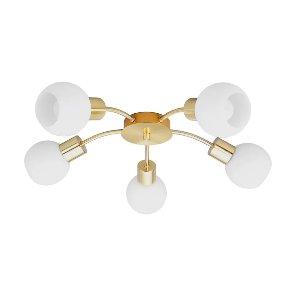 Lindby loftlampe Elaina, Ø54cm, 5 lyskilder, messing, glas, E14