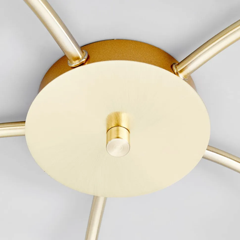 Lindby loftlampe Elaina, Ø54cm, 5 lyskilder, messing, glas, E14