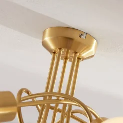 Lindby loftlampe Elaina, Ø50cm, 5 lyskilder, messing, glas, E14