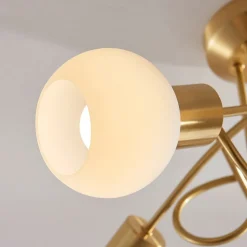 Lindby loftlampe Elaina, Ø50cm, 5 lyskilder, messing, glas, E14