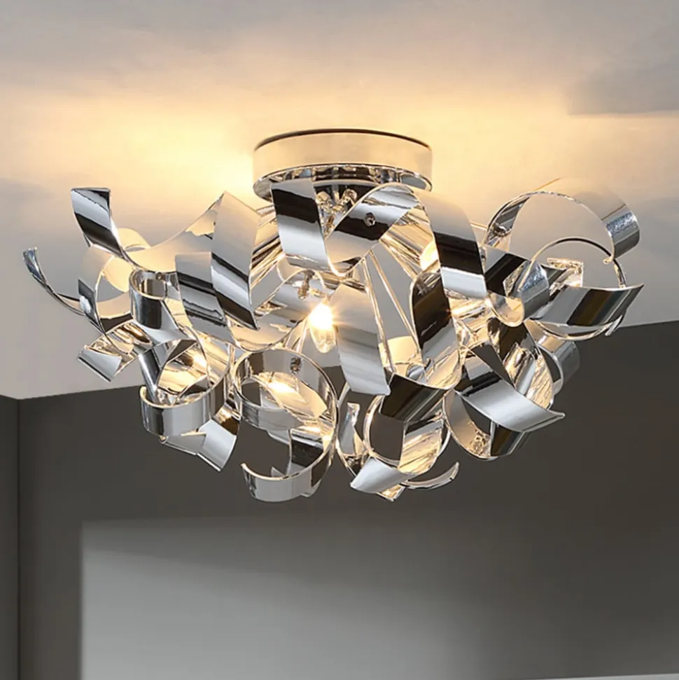 Lindby loftlampe Elviro, Ø 50 cm, kromfarvet, metal