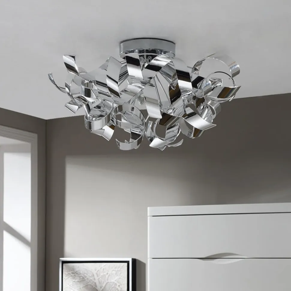 Lindby loftlampe Elviro, Ø 50 cm, kromfarvet, metal