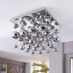 Lindby loftlampe Esfera, røggrå, glas, 4 lyskilder, 35 cm