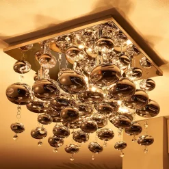 Lindby loftlampe Esfera, røggrå, glas, 4 lyskilder, 35 cm