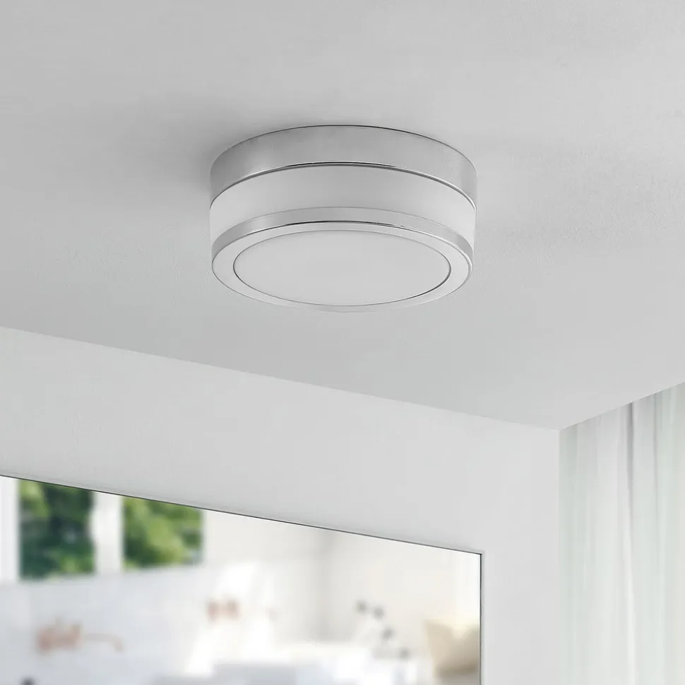 Lindby loftlampe Flavi, Ø 23 cm, krom, glas, IP44, E27