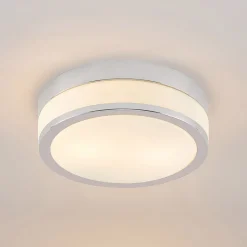 Lindby Loftlampe Flavi, Ø 28 cm, krom, glas, IP44, E27
