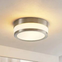 Lindby Loftlampe Flavi, Ø 23 cm, nikkel, glas, IP44, E27