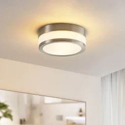 Lindby Loftlampe Flavi, Ø 23 cm, nikkel, glas, IP44, E27