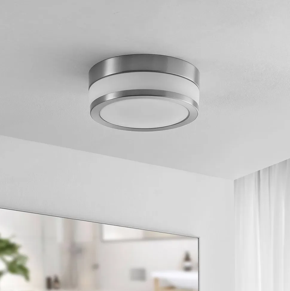 Lindby Loftlampe Flavi, Ø 23 cm, nikkel, glas, IP44, E27