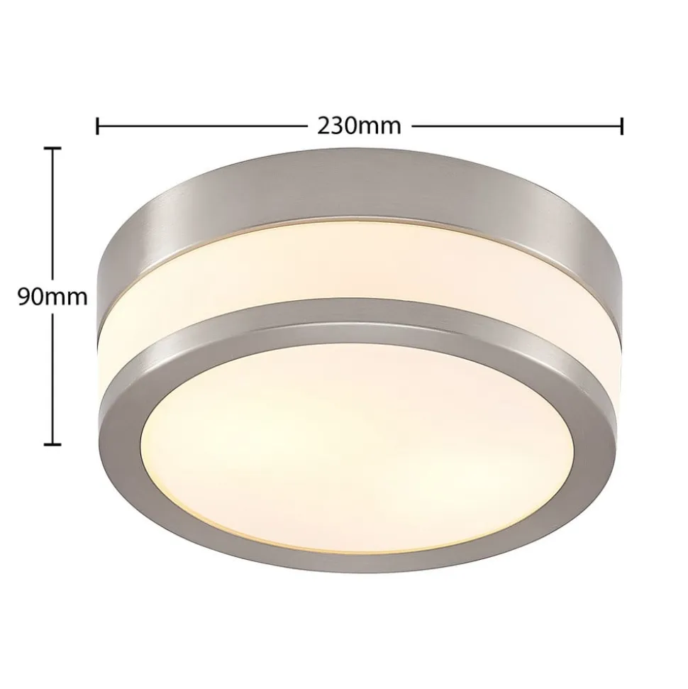 Lindby Loftlampe Flavi, Ø 23 cm, nikkel, glas, IP44, E27