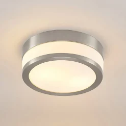 Lindby Loftlampe Flavi, Ø 23 cm, nikkel, glas, IP44, E27